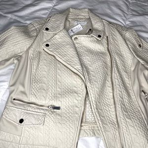 NY&CO cream vegan leather moto jacket